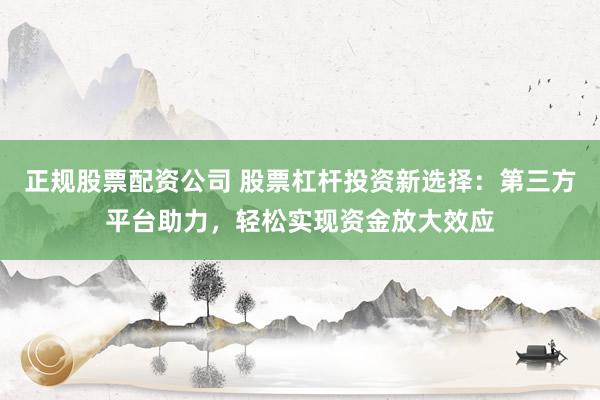 正规股票配资公司 股票杠杆投资新选择：第三方平台助力，轻松实现资金放大效应