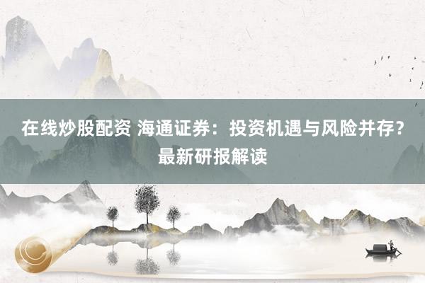 在线炒股配资 海通证券：投资机遇与风险并存？最新研报解读