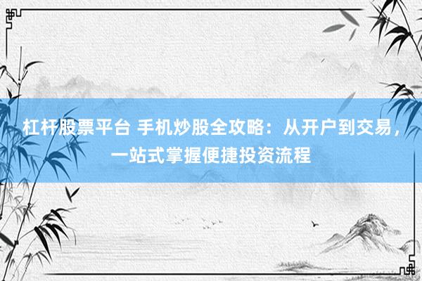 杠杆股票平台 手机炒股全攻略：从开户到交易，一站式掌握便捷投资流程