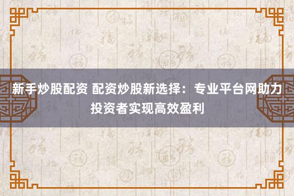 新手炒股配资 配资炒股新选择：专业平台网助力投资者实现高效盈利