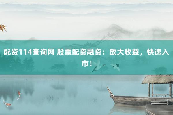 配资114查询网 股票配资融资：放大收益，快速入市！