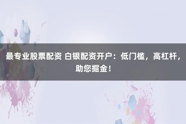 最专业股票配资 白银配资开户：低门槛，高杠杆，助您掘金！