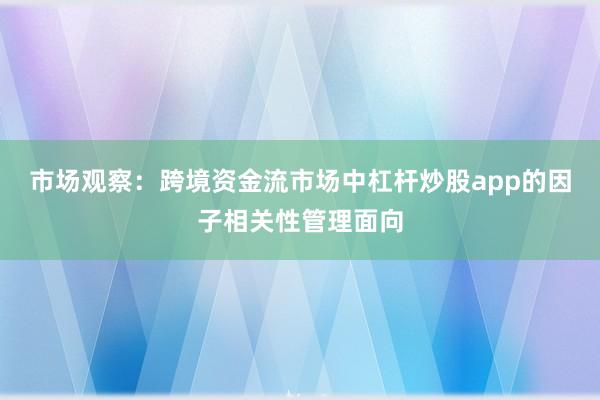 市场观察：跨境资金流市场中杠杆炒股app的因子相关性管理面向